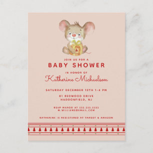 BABY SHOWER Merry Christmas Mouse Invitation Postcard