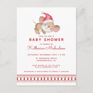 BABY SHOWER   Merry Christmas Mouse Invitation Postcard