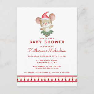 BABY SHOWER   Merry Christmas Mouse Invitation Postcard