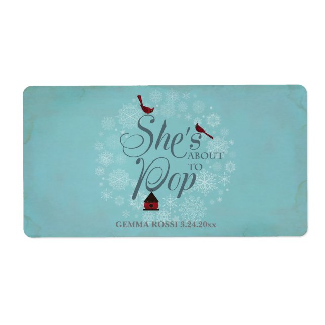 Baby Shower Mini Champagne Label Winter Blue (Front)