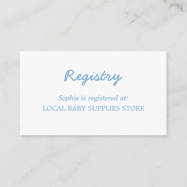 Baby Shower Minimal Blue Registry Enclosure Card (Front)