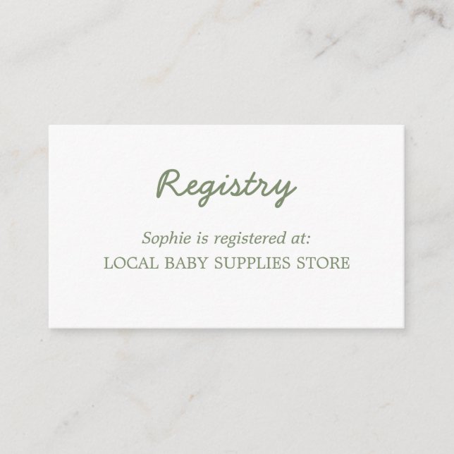 Baby Shower Minimal Sage Green Registry Enclosure Card (Front)