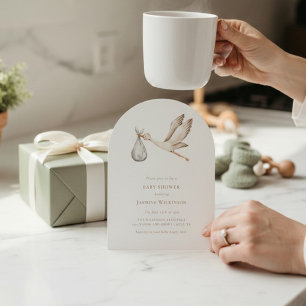 Baby shower minimal watercolor stork invitation