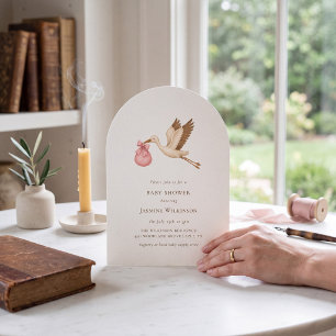 Baby shower minimal watercolor stork invitation