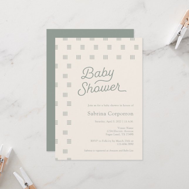 Baby Shower | Minimalist Sage Boho Invitation (Front/Back In Situ)