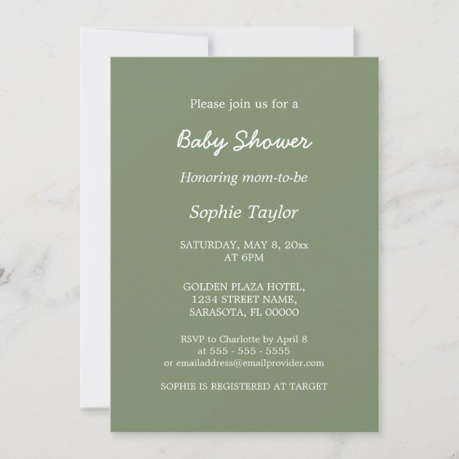 Baby Shower Minimalist Sage Green Invitation (Front)