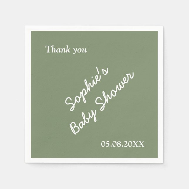 Baby Shower Minimalist Sage Green Paper Napkins (Front)