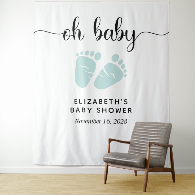 Baby Shower Mint Green Baby Photo Booth Backdrop Tapestry (In Situ)
