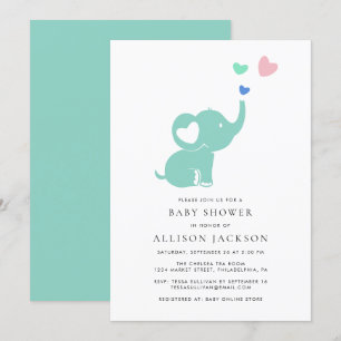 Baby Shower Mint Green Elephant Gender Neutral Invitation