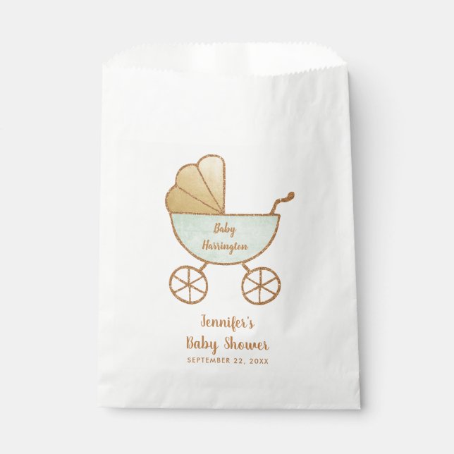 Baby Shower Mint Retro Carriage Favour Bags (Front)