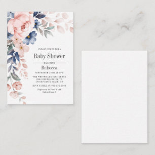 Baby Shower Modern Bloom Blue Pink Floral Card
