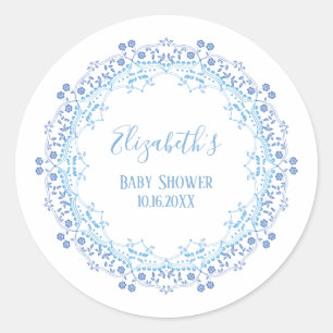 Baby Shower Modern Blue Floral Foliage Thank You Classic Round Sticker