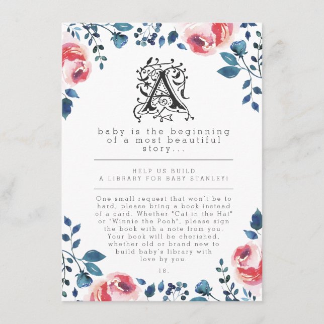 Baby Shower | Modern Floral Storybook Enclosure Card (Front)