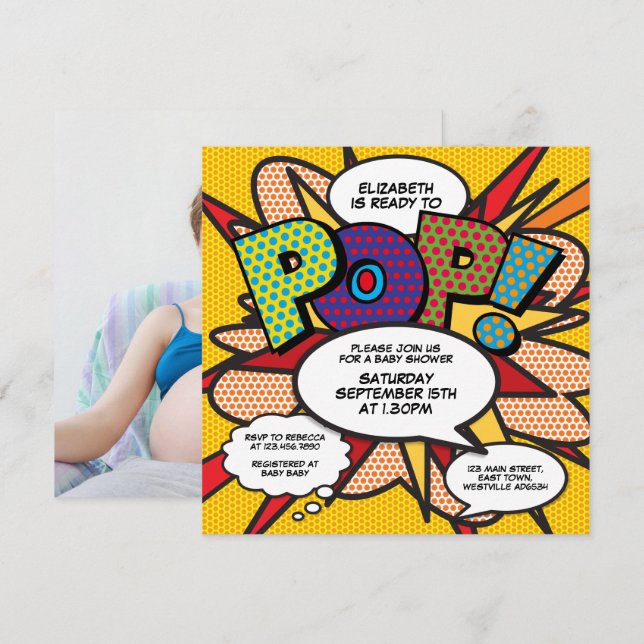 Baby Shower Modern Fun Ready to Pop Photo Invitation (Front/Back)
