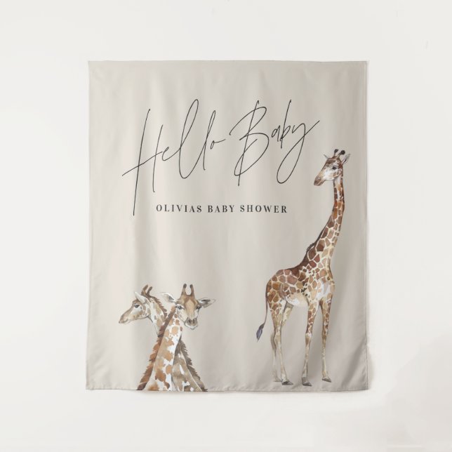 Baby shower modern giraffe elegant typography tape tapestry (Front)
