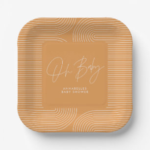 Baby shower modern mustard elegant geometric paper plate