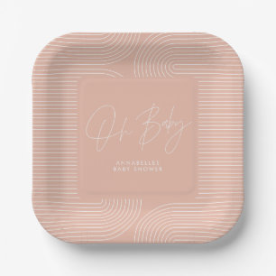 Baby shower modern pink peach elegant geometric paper plate