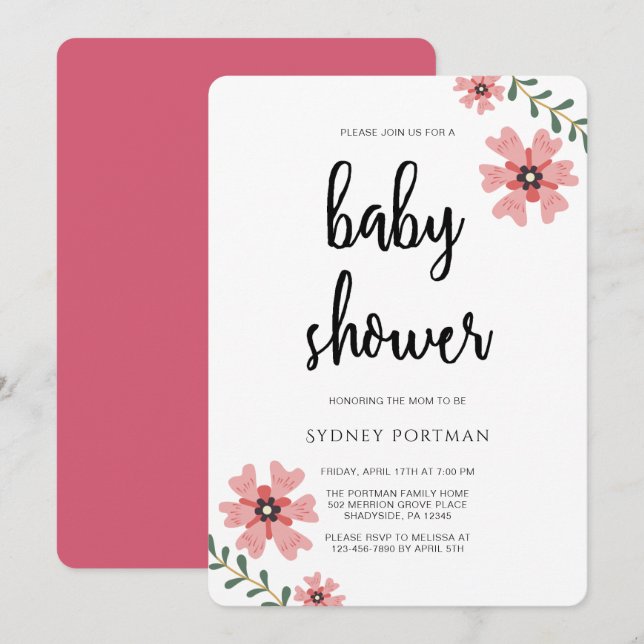 Baby Shower Modern Pretty Floral Invitation (Front/Back)