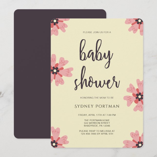 Baby Shower Modern Pretty Floral Invitation (Front/Back)