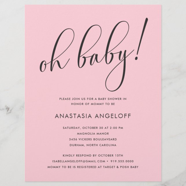 Baby Shower Modern Script  Blush Baby Shower  Flyer (Front)