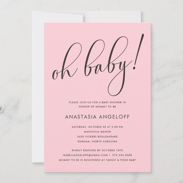 Baby Shower Modern Script Blush Invitation (Front)