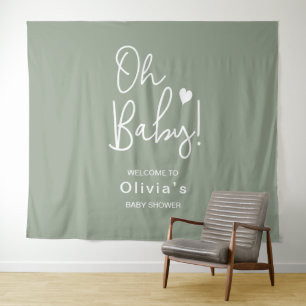 Baby Shower Modern script Green Welcome Oh Baby Tapestry
