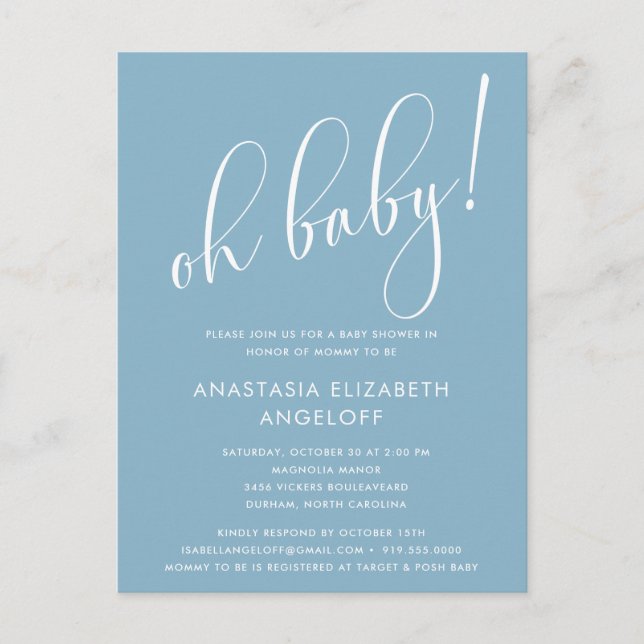 Baby Shower Modern Script Sage Green Invitation Postcard (Front)