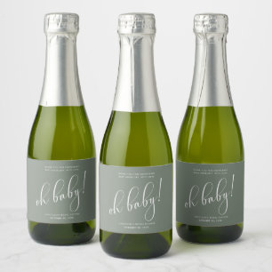 Baby Shower Modern Script Sage Thank You  Sparkling Wine Label