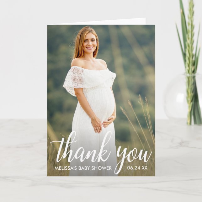 Baby Shower Modern Script Thank You Photo Fold (Front)