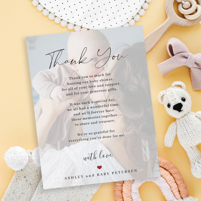 Baby shower modern simple script photo thank you card (Creator Uploaded)