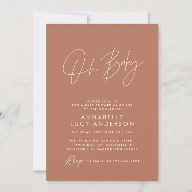 Baby shower modern terracotta elegant photo invitation (Front)