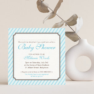 BABY SHOWER modern vintage cute candy stripes blue Invitation