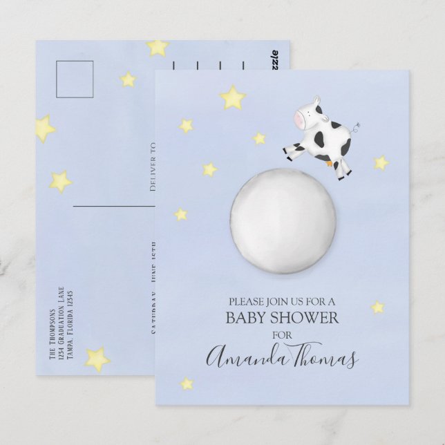 Baby Shower Modern Watercolor Cow Jumped Over Moon Postcard (Front/Back)