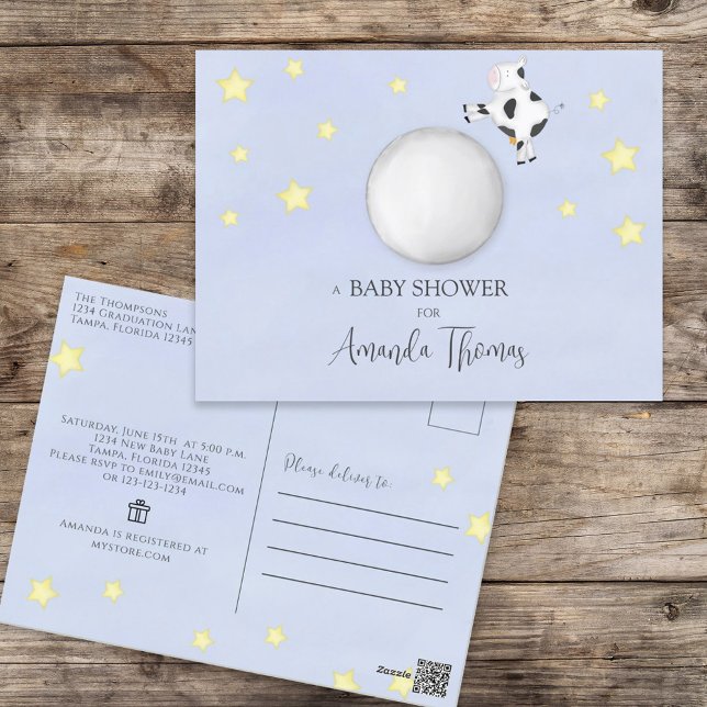 Baby Shower Modern Watercolor Cow Jumped Over Moon Postcard (Creator Uploaded)