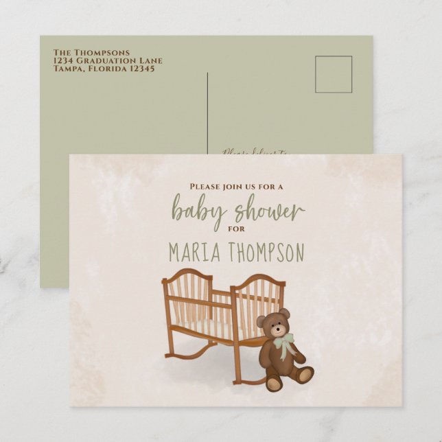 Baby Shower Modern Watercolor Stuffed Animal Postcard (Front/Back)
