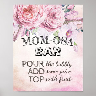 Baby Shower MOM-OSA BAR Sign Boho Flowers Feathers