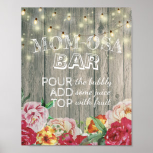 Baby Shower MOM-OSA BAR Sign Flowers Wood Lights