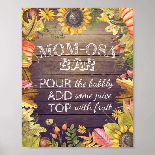 Baby Shower MOM-OSA BAR Sign Maple Leaves Pumpkins (Front)