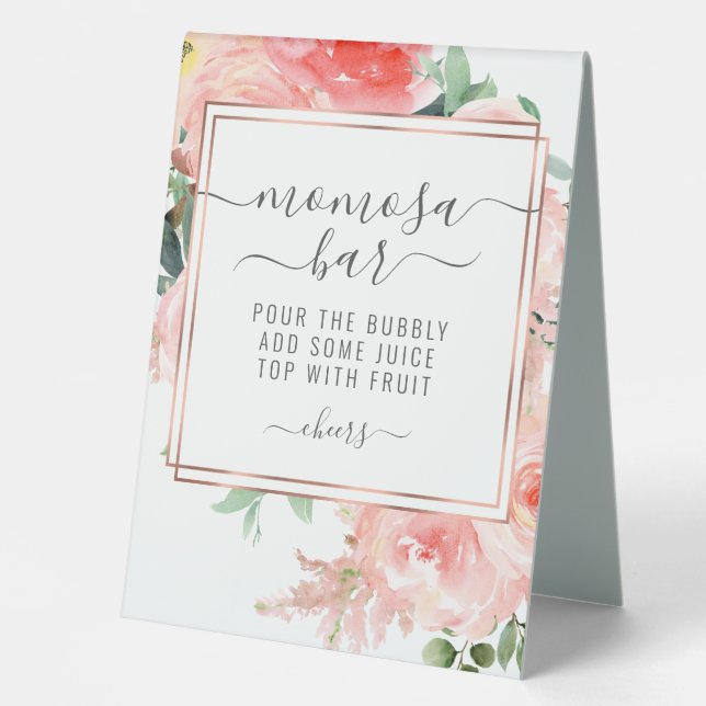 Baby Shower Momosa Bar Peach Coral Floral Sign (Front)