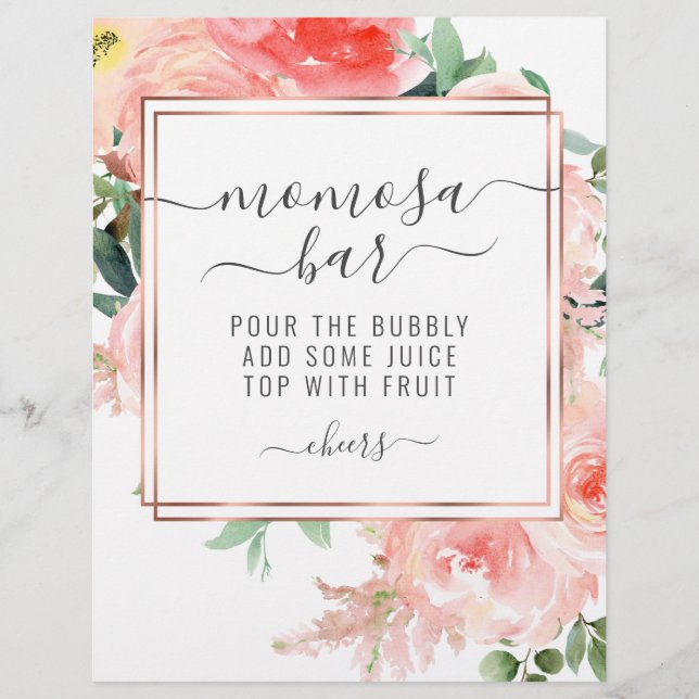 Baby Shower Momosa Bar Peach Coral Floral Sign  Fl Flyer (Front)