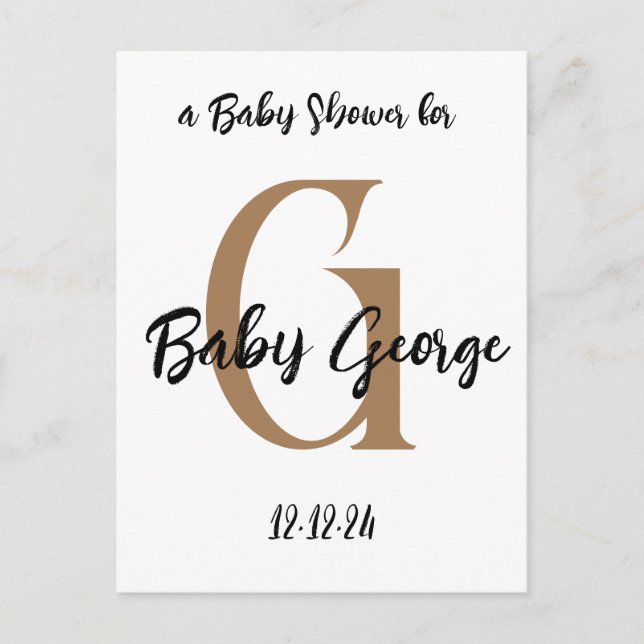 Baby shower monogram custom name minimal  postcard (Front)