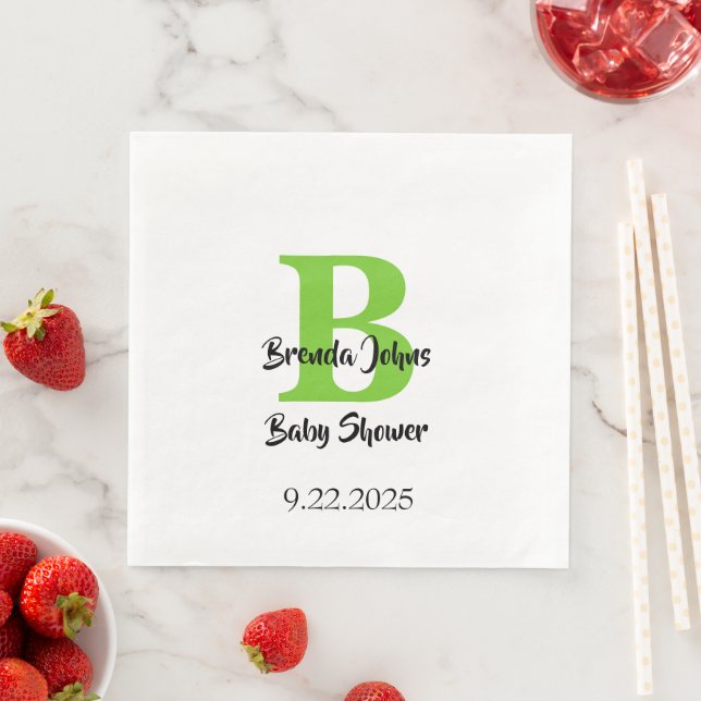 Baby Shower Monogram Name Green Jungle Theme  Napkin (Insitu)