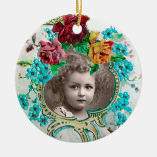 BABY SHOWER Monogram Pink Amethyst Photo Template Ceramic Tree Decoration