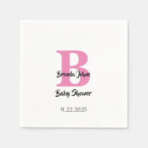 Baby Shower Monograms Pink White Cute Elegant Napkin