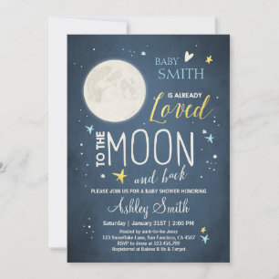 Baby Shower Moon and Stars Boy Blue Baby Shower Invitation