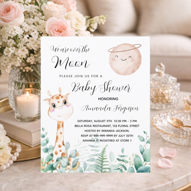 Baby Shower moon giraffe cute invitation (Creator Uploaded)
