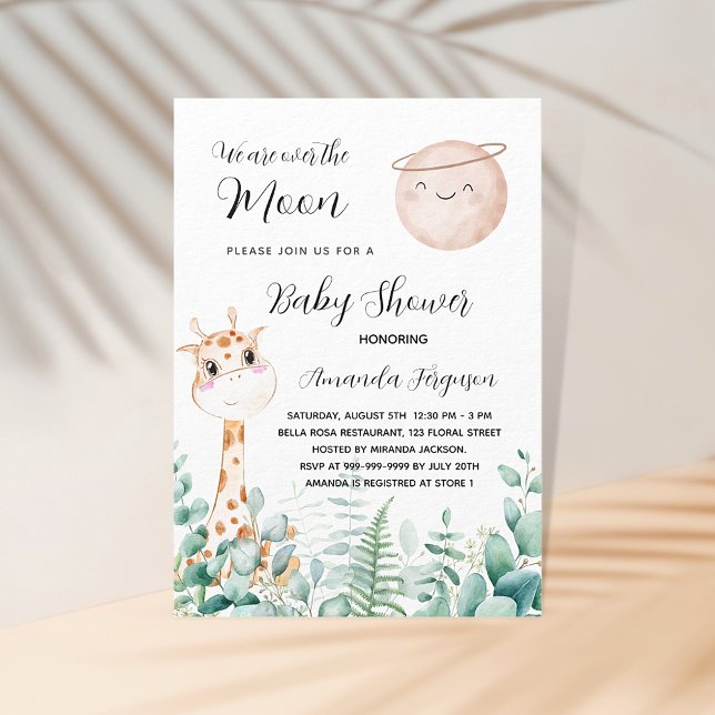 Baby Shower moon giraffe eucalyptus forest luxury Invitation (Creator Uploaded)
