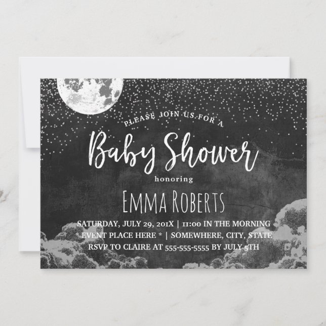 Baby Shower Moon & Stars Night Chalkboard Invitation (Front)