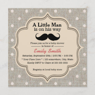 Baby Shower Moustache Boy Rustic Polka Dots Invitation