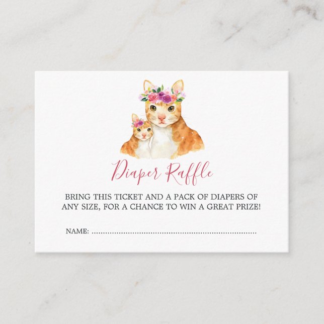 Baby Shower Mum And Baby Cat Diaper Raffle Enclosure Card (Front)